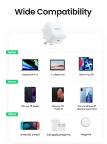 UGREEN PD 30W USB C 壁式充电器 PD 快速充电器 Type-C 电源适配器兼容 16 15 Pro Max，兼容三星 Galaxy S25 S24 Ultra、iPad Mini/Pro、快速 QC 4.0 Pixel 7 Air Pods 快速充电 - 白色 - 查看 3