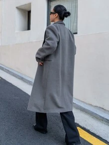 DAZY Lapel Neck Double Breasted Overcoat - Dark Grey - View 2