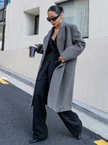 DAZY Lapel Neck Double Breasted Overcoat - Dark Grey - View 3