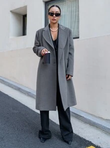 DAZY Lapel Neck Double Breasted Overcoat - Dark Grey - View 4