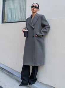 DAZY Lapel Neck Double Breasted Overcoat - Dark Grey - View 5