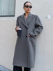 DAZY Lapel Neck Double Breasted Overcoat - Dark Grey - View 6