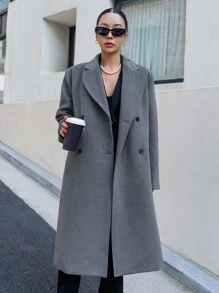 DAZY Lapel Neck Double Breasted Overcoat - Dark Grey - View 7