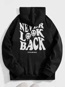 Manfinity VCAY Men Slogan Graphic Drawstring Hoodie - Black - View 1