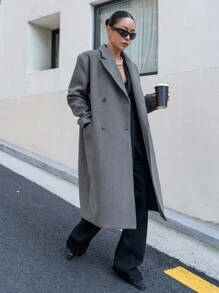 DAZY Lapel Neck Double Breasted Overcoat - Dark Grey - View 8