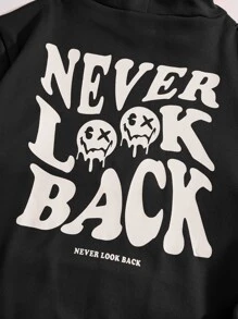 Manfinity VCAY Men Slogan Graphic Drawstring Hoodie - Black - View 3