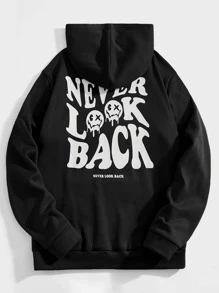 Manfinity VCAY Men Slogan Graphic Drawstring Hoodie - Black - View 5