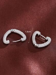 方晶鋯石心形圓耳環 - 銀色 - 查看 4