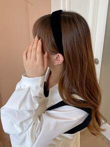 1pc Black Solid Velvet Headband Casual