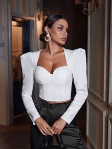 SHEIN BAE Áo sơ mi nữ màu trơn Thanh lịch - trắng - Xem 1