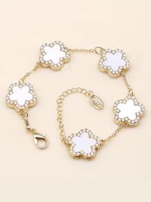 水鑽和花朵裝飾手環 - 金黃色 - 查看 2