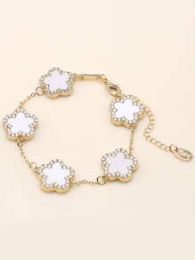 水鑽和花朵裝飾手環 - 金黃色 - 查看 4