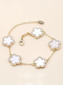 水鑽和花朵裝飾手環 - 金黃色 - 查看 5