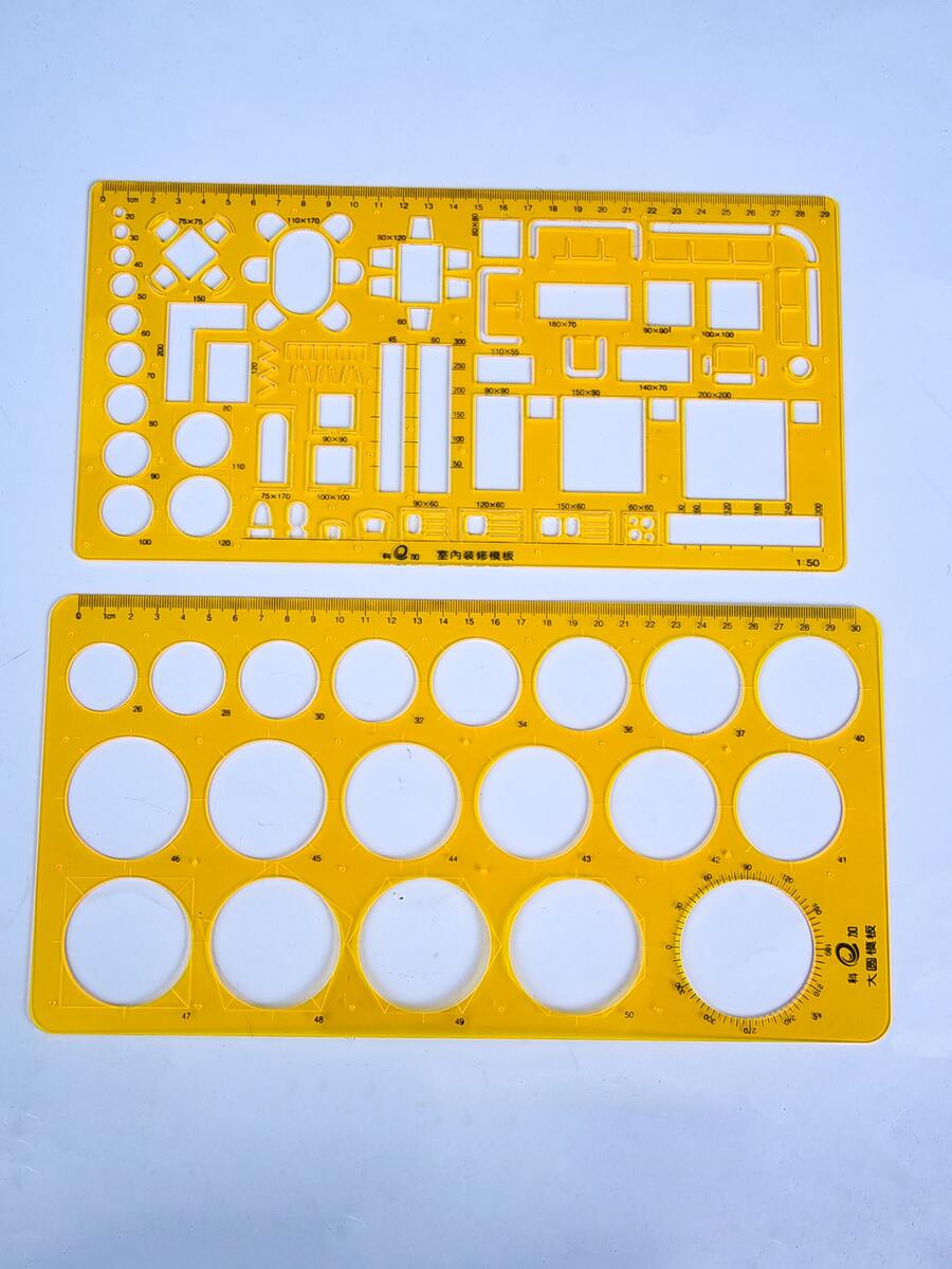 2pcs Large Circle Template And Ruler Set,Rulers - Yellow - View 1