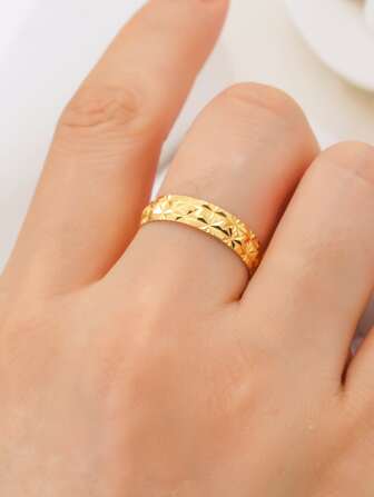 1pc Copper Plated Flower Ring, Solid Star Design Classic Couple Rings, Jewelry Accessories For Men And Women