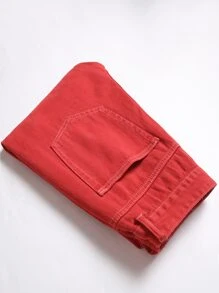 Men Christmas Patched Ripped Jeans - Red - View 3