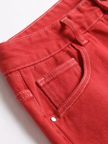 Men Christmas Patched Ripped Jeans - Red - View 4