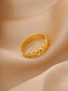 1 件铜镀花戒指，纯色星星设计经典情侣戒指，男女珠宝配饰 - 金黃色 - 查看 6