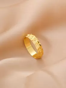 1 件铜镀花戒指，纯色星星设计经典情侣戒指，男女珠宝配饰 - 金黃色 - 查看 7