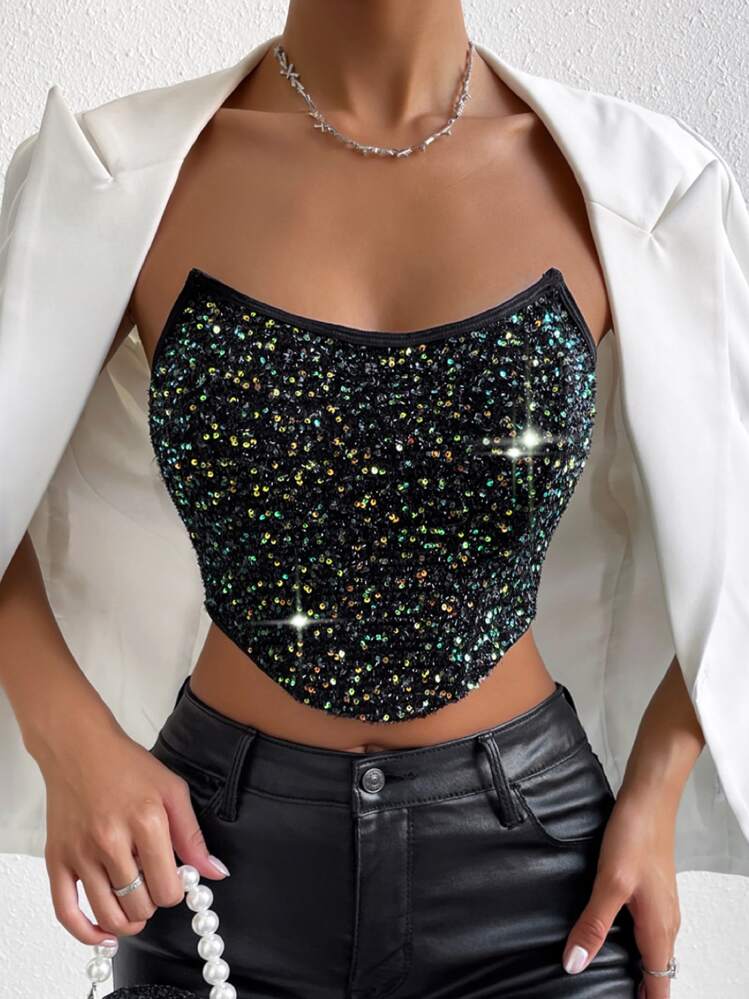Zolique ハンカチヘム スパンコール チューブトップ | SHEIN JAPAN