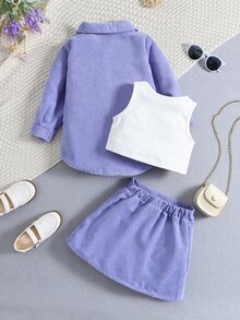 小女童口袋貼布襯衫和背心上衣和半身裙 - 彩色 - 查看 2