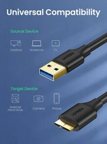 UGREEN Micro USB 3.0 Cable 2.1A Fast Charging Data Cable USB Cord Mobile Phone Cables Compatible With Samsung Note 3 S5 Hard Disk - Black - View 6