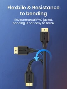 UGREEN Micro USB 3.0 Cable 2.1A Fast Charging Data Cable USB Cord Mobile Phone Cables Compatible With Samsung Note 3 S5 Hard Disk - Black - View 8