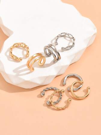 8入組極簡耳夾銅首飾類