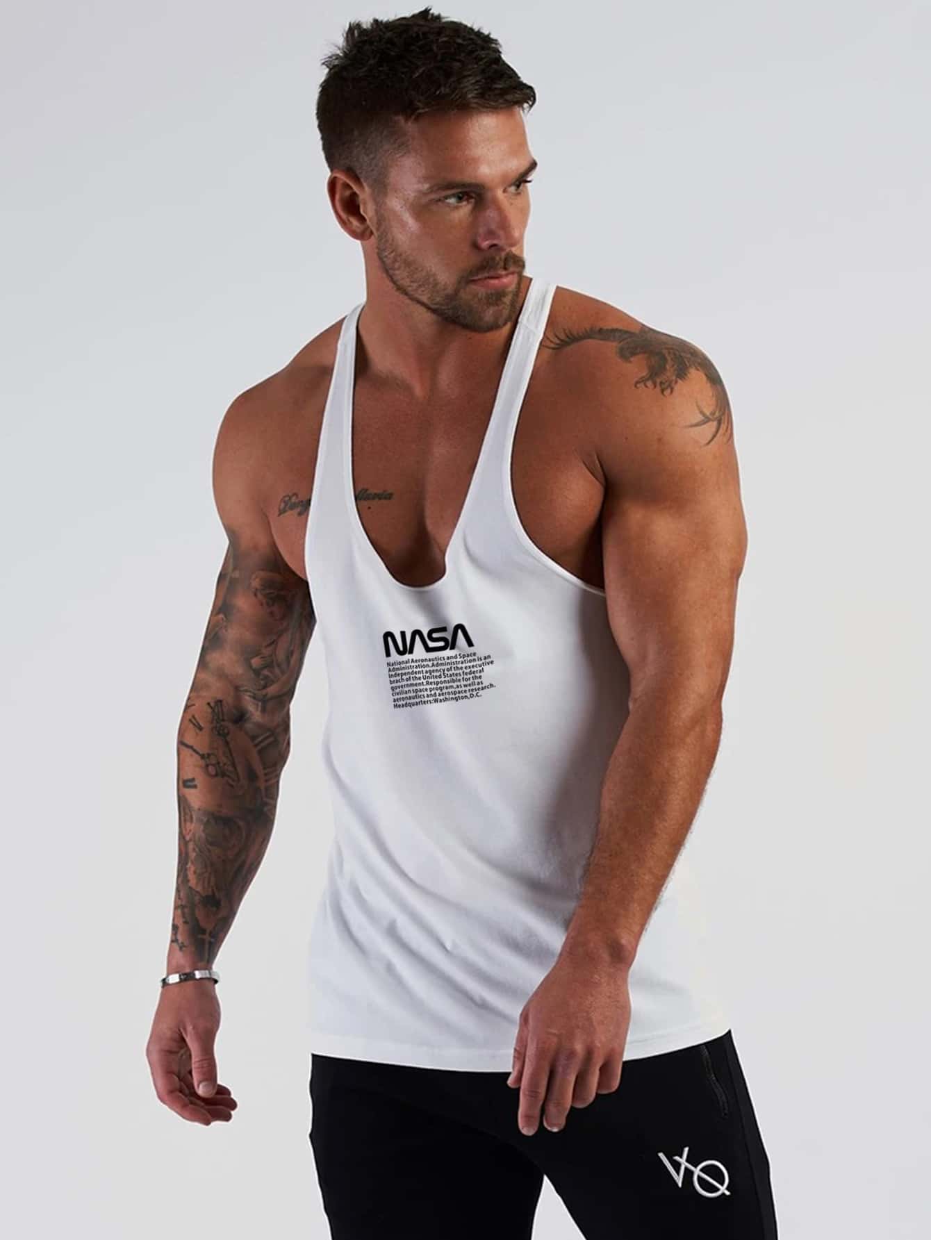 Manfinity Sport Corelite Boyfriend Style Men Slogan Graphic Sports Tank Top Workout Tops Tank Top Pack , Training , Graphic , Active Wear , Plain - White - View 1