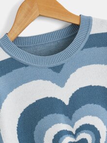 Girls Floral Pattern Drop Shoulder Jumper - Blue and White - View 4