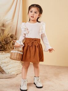 Váy bé gái Dải chun Nơ trước màu trơn Dễ thương - màu nâu - Xem 4