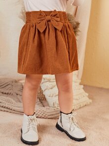 Váy bé gái Dải chun Nơ trước màu trơn Dễ thương - màu nâu - Xem 5