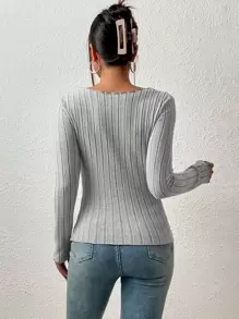 SHEIN Essnce 木耳邊褶邊T恤 - 灰色 - 查看 2