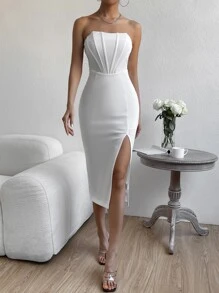 SHEIN BAE Vestido tubo de muslo con abertura - Blanco - Ver 3