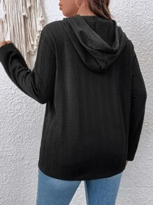 SHEIN LUNE Plus Cut Out Drop Shoulder Drawstring Hoodie Graduation,Back To School,Graduation,Teacher For Women,Back To School Pullover Fall Sweatshirt - Black - View 2