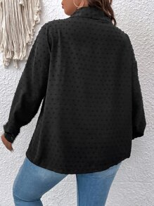 SHEIN LUNE Plus Swiss Dot Drop Shoulder Blouse - Black - View 2