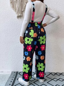 Flirla 大碼印花背帶連身褲不帶T恤 - 黑色 - 查看 2