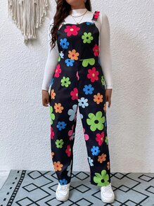 Flirla 大碼印花背帶連身褲不帶T恤 - 黑色 - 查看 5