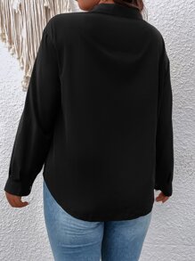 大碼前繫帶落肩袖襯衫