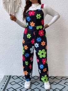 Flirla 大碼印花背帶連身褲不帶T恤 - 黑色 - 查看 6