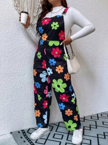 Flirla 大碼印花背帶連身褲不帶T恤 - 黑色 - 查看 7