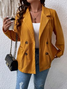 SHEIN LUNE Plus Lapel Neck Double Breasted Blazer - Mustard Yellow - View 1
