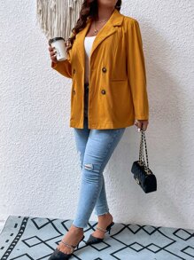 SHEIN LUNE Plus Lapel Neck Double Breasted Blazer - Mustard Yellow - View 3