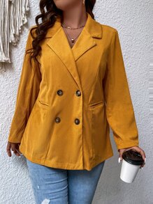 SHEIN LUNE Plus Lapel Neck Double Breasted Blazer - Mustard Yellow - View 6