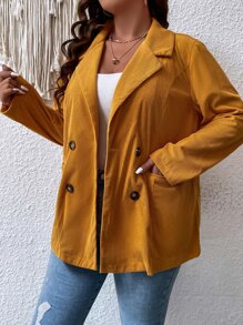 SHEIN LUNE Plus Lapel Neck Double Breasted Blazer - Mustard Yellow - View 7