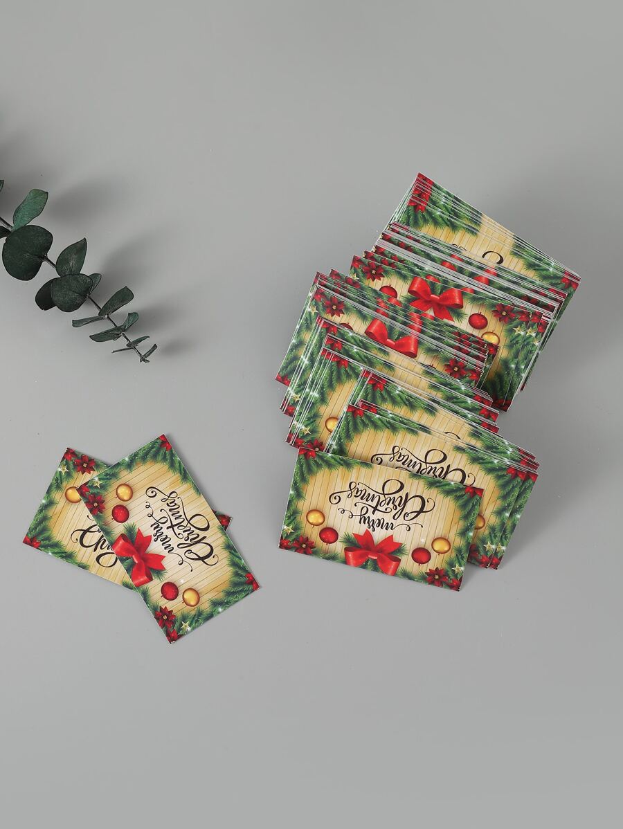 100pcs Christmas Slogan Graphic Greeting Card - Multicolor - View 1