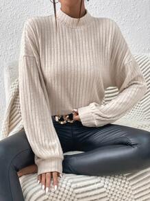 SHEIN Essnce Mock Neck Drop Shoulder Tee - Apricot - View 1