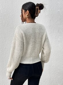 SHEIN Frenchy Áo len nữ Trọn gói màu trơn Giải trí - Màu be - Xem 2