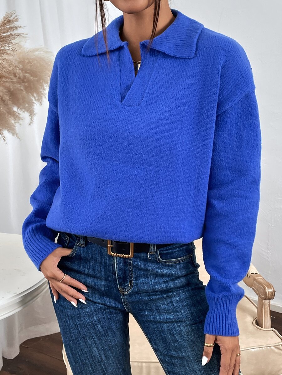 SHEIN Frenchy Jersey unicolor de hombros caídos - azul real - Ver 1