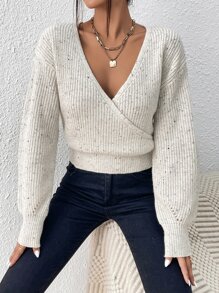 SHEIN Frenchy Áo len nữ Trọn gói màu trơn Giải trí - Màu be - Xem 3